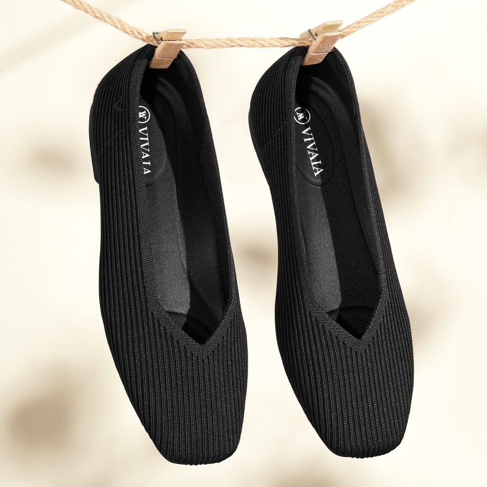 VIVAIA Women’s Black Ribbed Knit Flats
